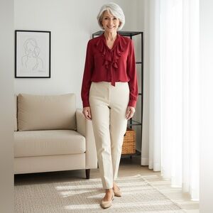 Kasper Burgundy Ruffle Blouse